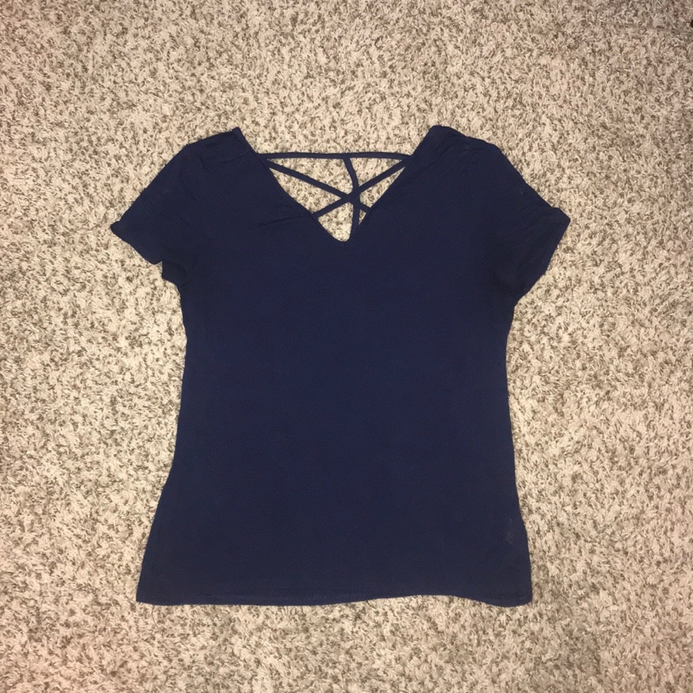 Navy blue T-shirt with straps on the top